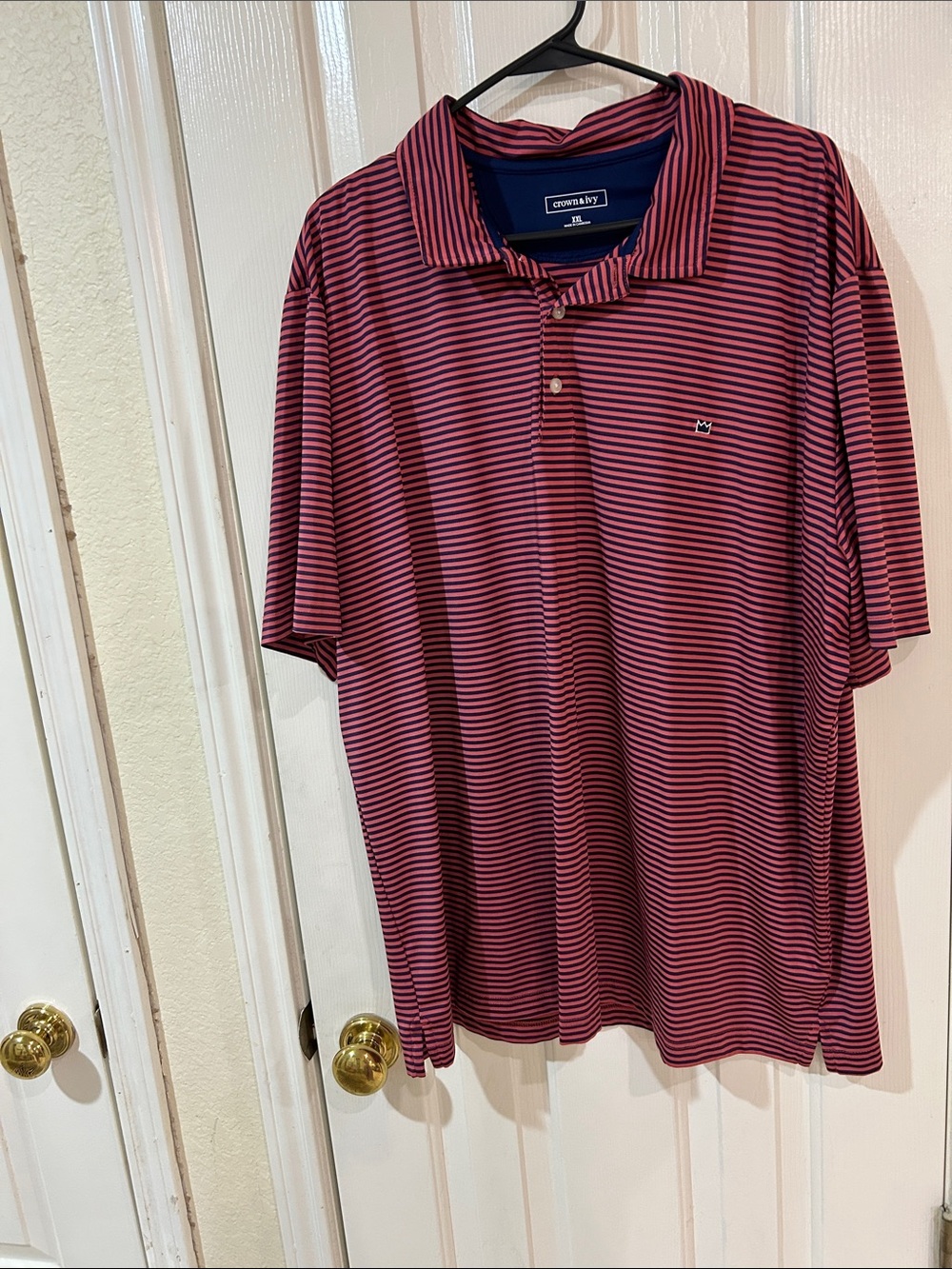 crown & ivy Men’s Striped Polo - Red and Black